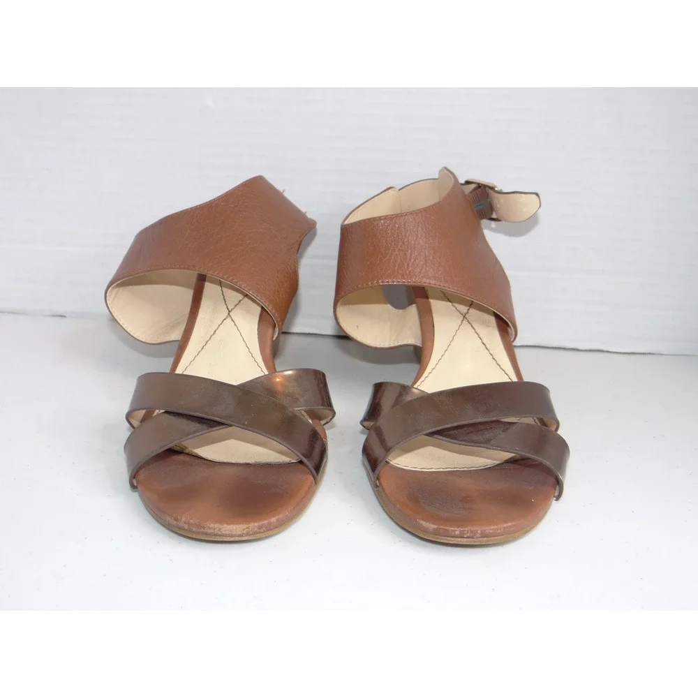 Isola Brown Leather and Metallic Bronze‎ Block Heel Sandals 6.5M 6318100